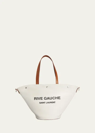 Saint Laurent Rive Gauche Cabas Tote Bag In Canvas In Black/gray