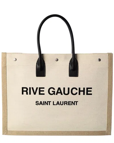 Saint Laurent Rive Gauche Canvas & Leather Tote In Beige