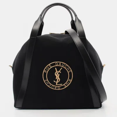 Pre-owned Saint Laurent Rive Gauche Canvas Leather Black Tote Bag