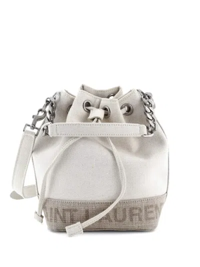 Pre-owned Saint Laurent Rive Gauche Canvas Mini Bucket Bag In Neutral