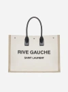 Saint Laurent Rive Gauche Logo Printed Tote Bag In Natural,beige,black