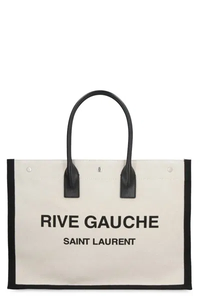 Saint Laurent Rive Gauche Canvas Tote Bag In White