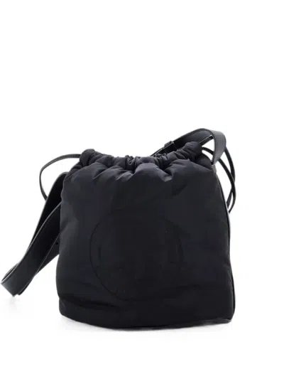 Pre-owned Saint Laurent Rive Gauche Drawstring Padded Nylon Bucket Bag In Black