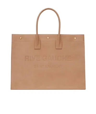 Saint Laurent Rive Gauche Embossed Leather Tote Bag In Nude