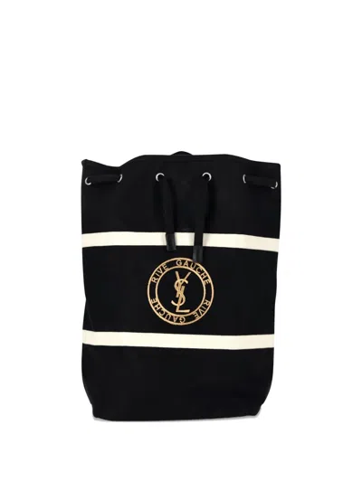 Pre-owned Saint Laurent Rive Gauche Embroidered Sling Bag In Black