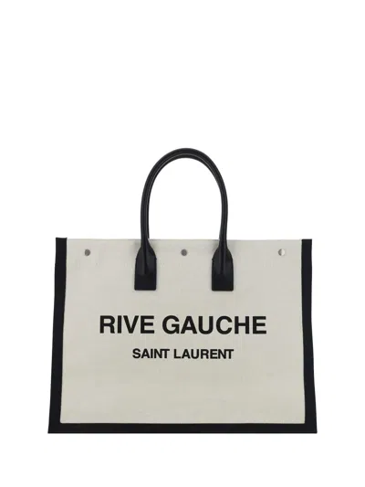Saint Laurent Sand Canvas Large Rive Gauche Shopping Bag In White