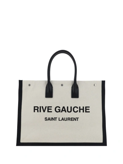 Saint Laurent Sand Canvas Large Rive Gauche Shopping Bag In White