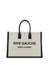 Saint Laurent Sand Canvas Large Rive Gauche Shopping Bag In Greggio/nero/nero/ne