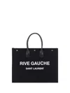 Saint Laurent Rive Gauche Canvas Tote Bag In Nero/bianco/nero/ner