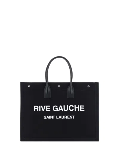Saint Laurent Rive Gauche Canvas Tote Bag In Black