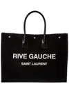 Saint Laurent Rive Gauche Large Canvas & Leather Tote In Black