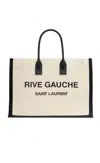 Saint Laurent Rectangular Canvas Tote Bag With Expandable Sides In Multi