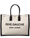 Saint Laurent Rive Gauche Large Linen & Leather Tote In Black