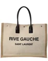Saint Laurent Rive Gauche Large Linen & Leather Tote In White