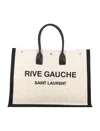Saint Laurent Rive Gauche Printed Tote Bag In Greige + Black