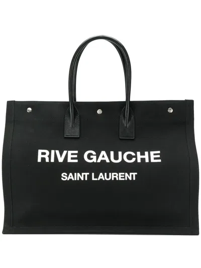 Saint Laurent Rive Gauche Large Tote Bag In Canvas In Black