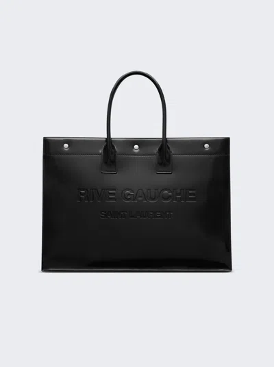 Saint Laurent Rive Gauche Large Tote Bag In Glazed Leather In Black