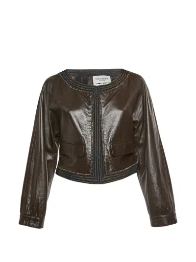 Pre-owned Saint Laurent Rive Gauche Leather Jacket In Brown