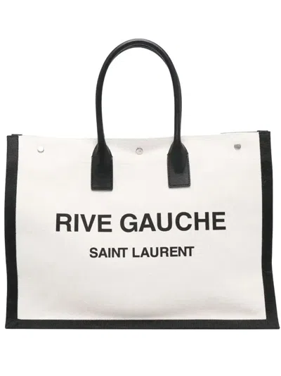 Saint Laurent Rive Gauche Leather Tote Bag In Neutrals