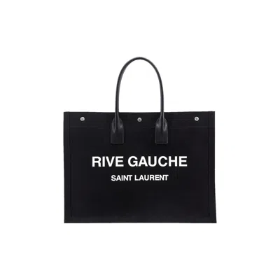 Pre-owned Saint Laurent Rive Gauche Lino Legend Large Tote Bag 'black/white'