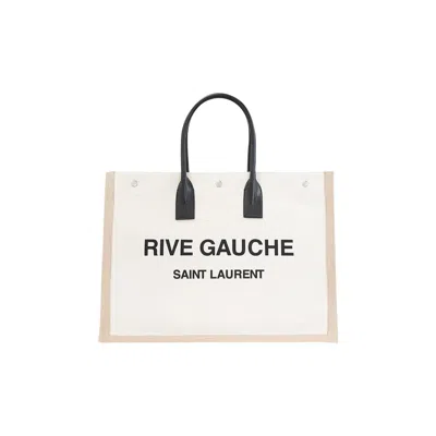 Pre-owned Saint Laurent Rive Gauche Lino Legend Large Tote Bag 'natural' In Tan