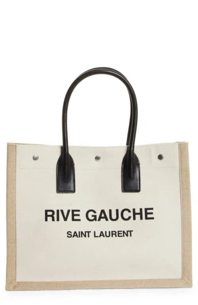 Saint Laurent Rive Gauche Logo Canvas Tote In Greggio/naturale/ner