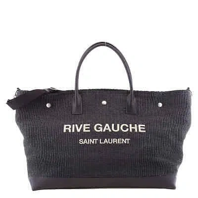 Pre-owned Saint Laurent Rive Gauche Logo Embroidered Shopper Bag 7185542m2be1050 In Black