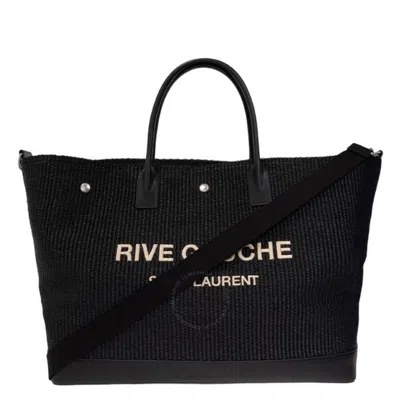 Saint Laurent Rive Gauche Logo Embroidered Shopper Bag In Black