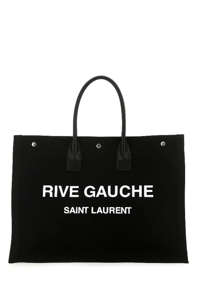 Saint Laurent Rive Gauche Logo Printed Tote Bag In Black