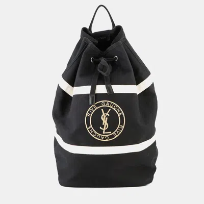 Pre-owned Saint Laurent Rive Gauche Logo Sling Bag Black/white Canvas