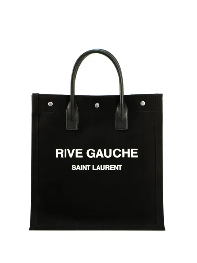Saint Laurent Rive Gauche Logo Tote Bag In Black