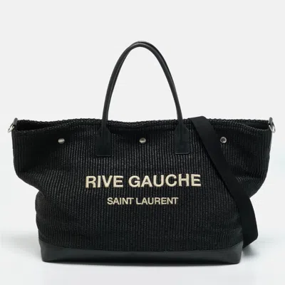 Pre-owned Saint Laurent Rive Gauche Maxi Black Raffia Shopper Tote