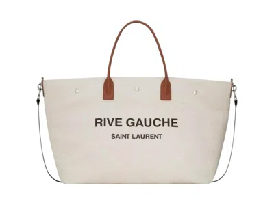 Pre-owned Saint Laurent Rive Gauche Maxi Tote In Cream/brown In Multi