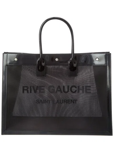 Saint Laurent Rive Gauche Mesh & Leather Tote In Black