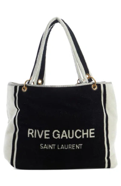 Saint Laurent Rive Gauche Tote In Black And White Terry Cloth In Nero/bianco/nero