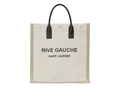 Pre-owned Saint Laurent Rive Gauche North/south Tote In White Linen/beige