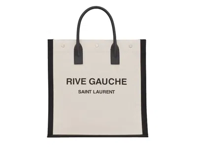 Pre-owned Saint Laurent Rive Gauche North/south Tote In White Linen/black