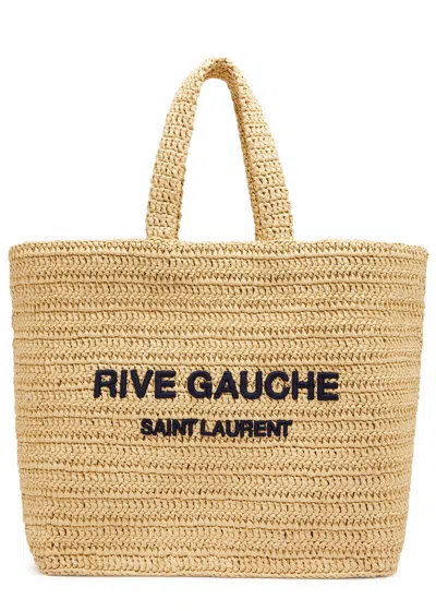 Saint Laurent Rive Gauche Raffia Tote In Burgundy