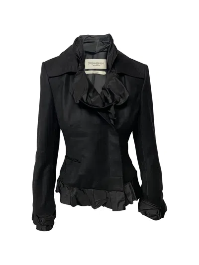 Pre-owned Saint Laurent Rive Gauche Ruffle Evening Blazer In Black