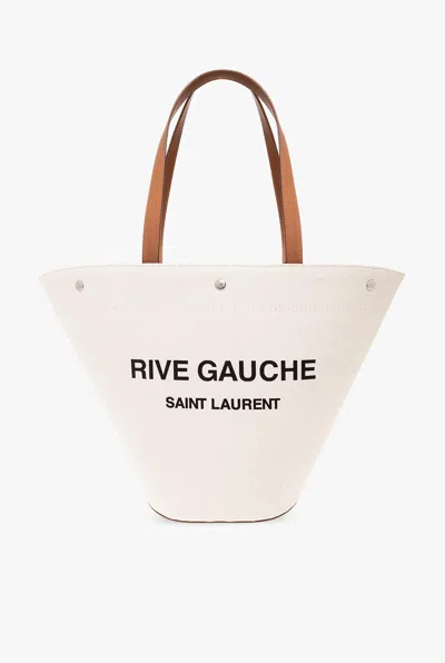 Saint Laurent Rive Gauche Shopper Bag In Greggio/nero/brick