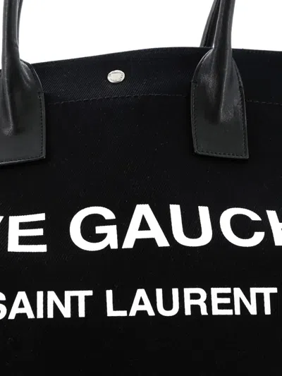 Pre-owned Saint Laurent Rive Gauche Shopper Canvas Large Tote Bag In Black