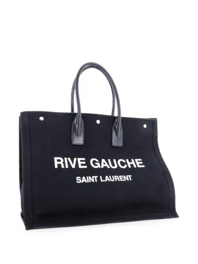 Pre-owned Saint Laurent Rive Gauche Shopper Canvas Large Tote Bag In Black