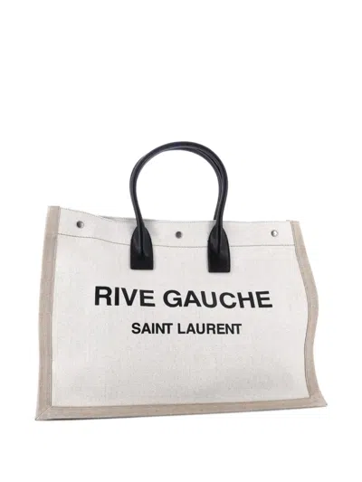 Pre-owned Saint Laurent Rive Gauche Shopper Canvas Large Tote Bag In Neutral