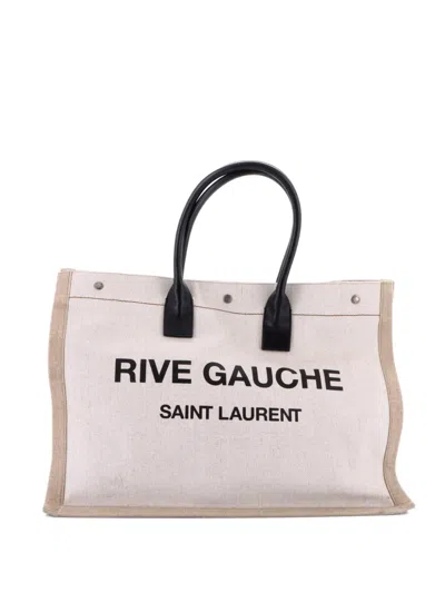 Pre-owned Saint Laurent Rive Gauche Shopper Canvas Large Tote Bag In Neutral