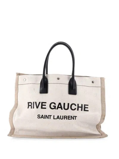 Pre-owned Saint Laurent Rive Gauche Shopper Canvas Large Tote Bag In Neutrals