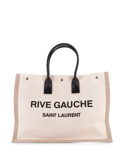 Pre-owned Saint Laurent Rive Gauche Shopper Canvas Large Tote Bag In Neutrals