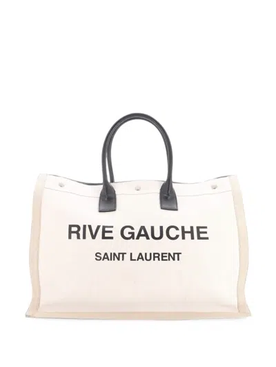 Pre-owned Saint Laurent Rive Gauche Shopper Canvas Large Tote Bag In Neutrals