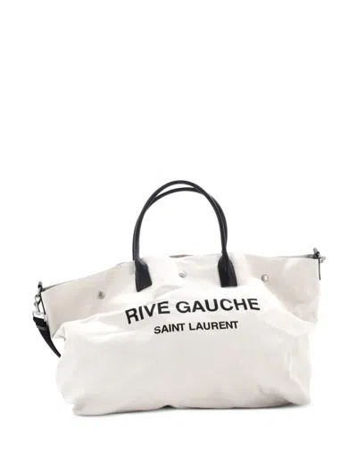 Pre-owned Saint Laurent Rive Gauche Shopper Canvas Maxi Tote Bag In Black