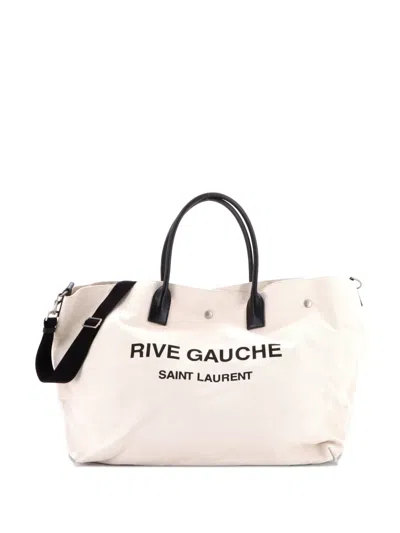 Pre-owned Saint Laurent Rive Gauche Shopper Canvas Maxi Tote Bag In Neutral