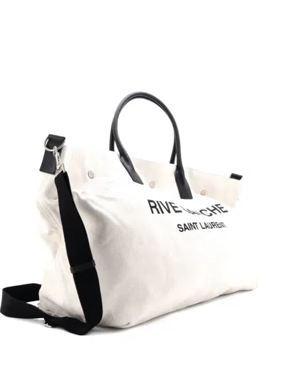 Pre-owned Saint Laurent Rive Gauche Shopper Canvas Maxi Tote Bag In Neutral